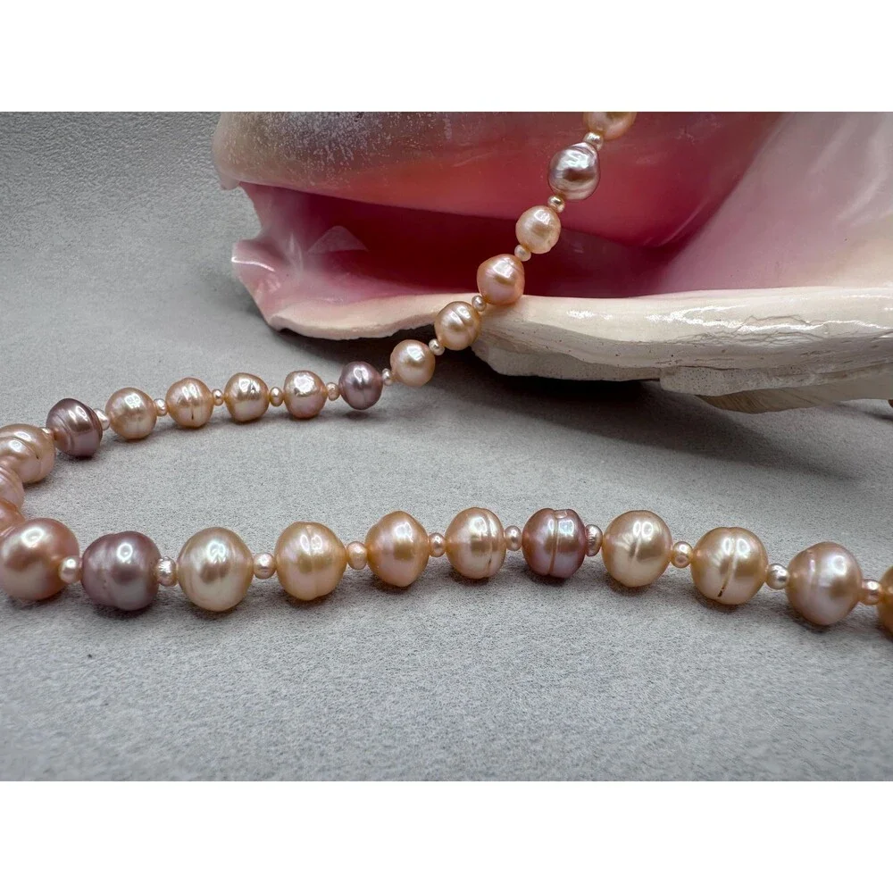 Pink Orange Edison Pearl Necklace 925 Sterling Silver  Handmade Minimal Jewelry